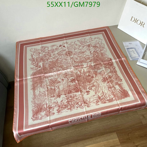 Christian Dior Silk Scarf - Elegant Toile de Jouy Inspired Design, 90x90cm