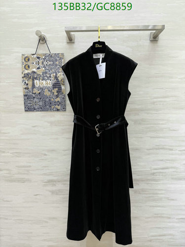 Dior Elegant Black Sleeveless Belted Midi Dress - Cotton Blend