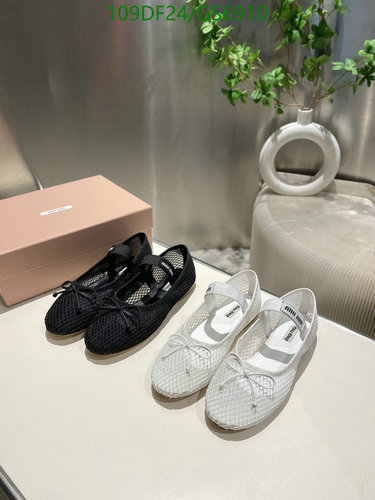 Miu Miu Women's Mesh Ballet Flats with Bow Detail - Black & White
