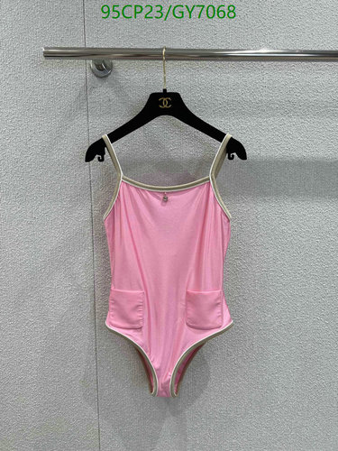 Chanel Women's Pink Swimsuit with Contrast Trim - Stylish One-Piece Bathing Suit