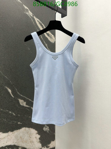Prada Women's Light Blue Cotton Tank Top with Iconic Triangle Logo