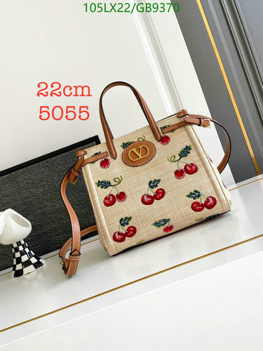 Valentino Garavani Cherry Embroidered Straw Tote Bag with Leather Trim