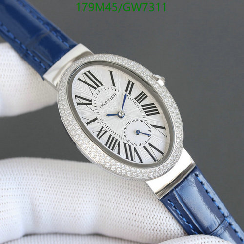 Cartier Oval Diamond Bezel Quartz Watch with Blue Leather Strap 40-29mm