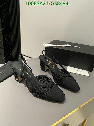 Chanel Women's Slingback Heels - Elegant Lace & Leather Block Heel Pumps