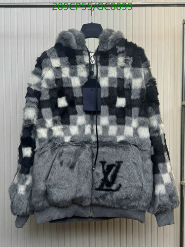 Louis Vuitton Monogram Checkerboard Faux Fur Zip-Up Jacket