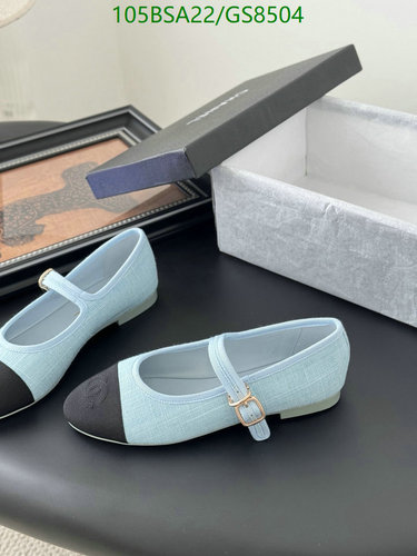 Chanel Mary Jane Flats - Light Blue Canvas & Black Toe Cap Shoes for Women