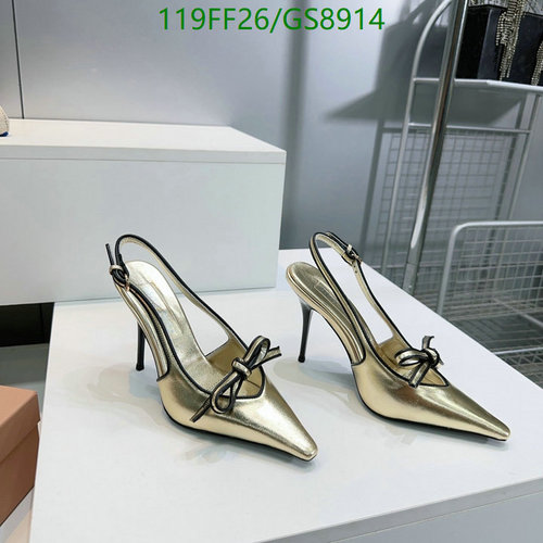 Miu Miu Women's Gold Pointed Toe Slingback Heels with Bow Detail