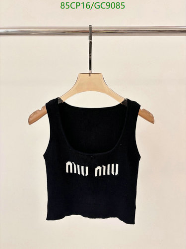 Miu Miu Women's Black Ribbed Knit Logo Tank Top - Stylish & Comfortable