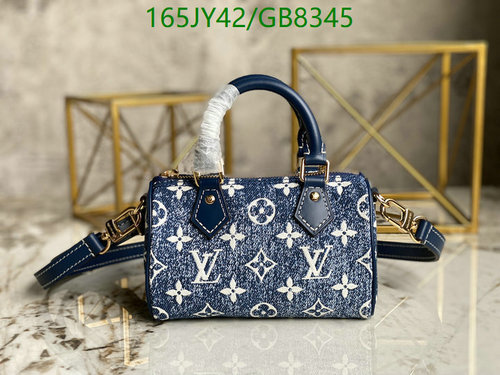 Louis Vuitton Denim Speedy Bandouliere 15 Bag, Blue Leather Trim, 16 x 10 x 7.5 cm