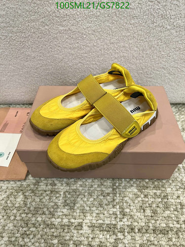 Miu Miu Women's Yellow Ballet Flats with Elastic Strap - Sheepskin Comfort