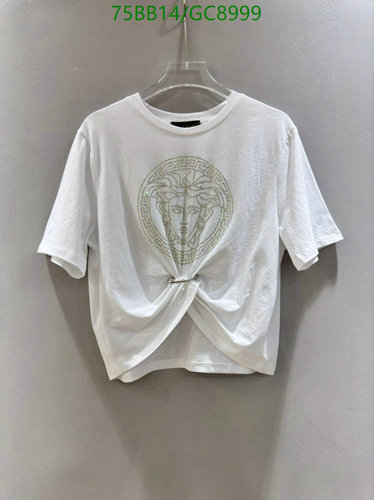 Versace Medusa Head Embellished White Cotton T-Shirt with Ring Detail