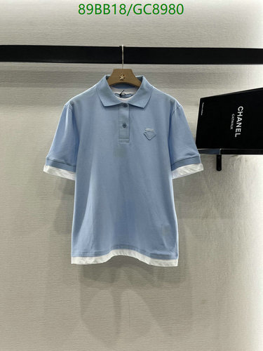 Prada Women's Light Blue Cotton Polo Shirt with White Trim & Triangle Logo