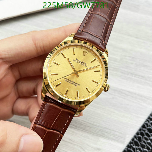 Rolex Oyster Perpetual Gold Dial Watch with Brown Croc-Embossed Leather Strap