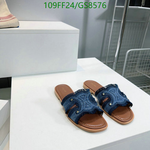 Celine Women's Triomphe Denim Flat Slides - Stylish Sheepskin Leather Sandals