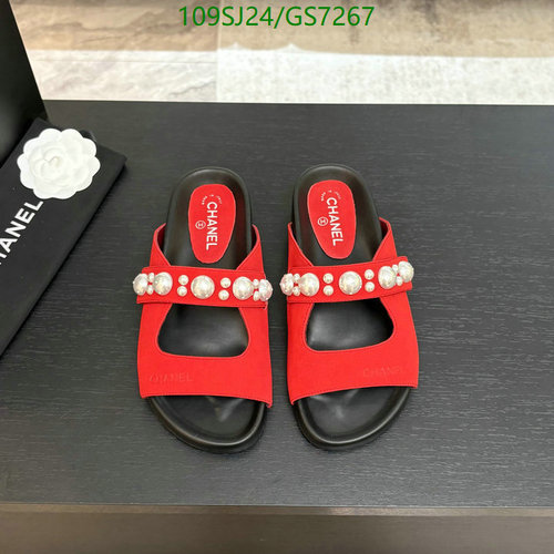 Chanel Women's Red Pearl Embellished Sheepskin Flat Sandals