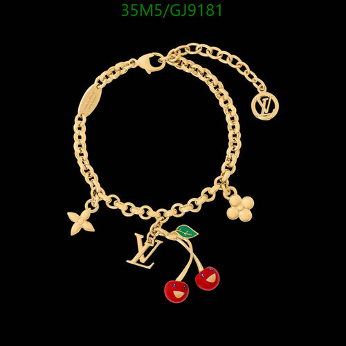 Louis Vuitton Vivienne Cherry Charm Bracelet - Gold-Tone Adjustable Chain