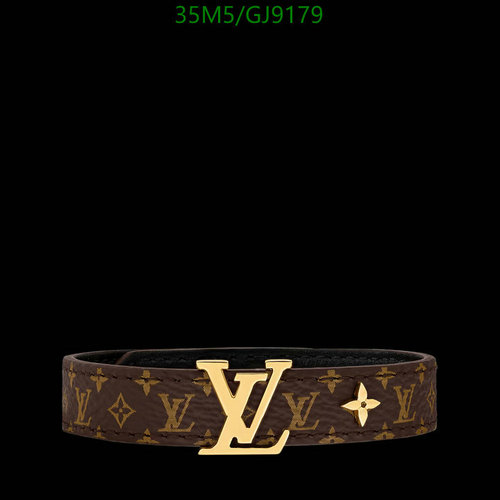 Louis Vuitton Monogram Bracelet with Gold-Tone LV Initial Clasp, 17CM