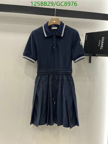 Moncler Pleated Polo Dress: Elegant Navy Blue Cotton for Women