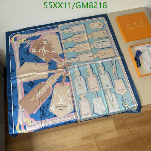 Louis Vuitton Blue Silk Scarf with Luggage Tag Print - Luxurious & Versatile