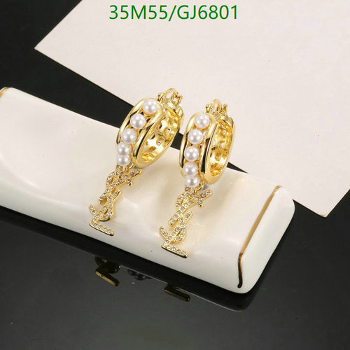 Yves Saint Laurent Women's Gold Pearl & Crystal YSL Hoop Earrings