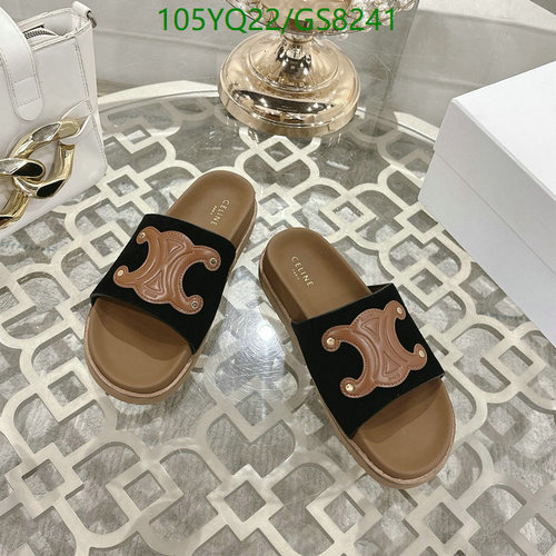 Celine Women's Triomphe Flat Slides in Black Suede & Tan Calfskin