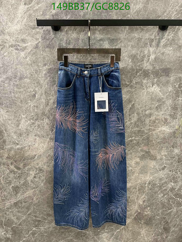 Chanel Embellished Denim Jeans - Stylish Wide-Leg Trousers for Women