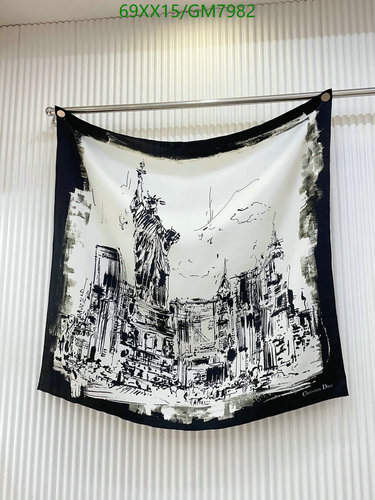 Dior Black & White Cityscape Silk Scarf - Luxurious 90x90CM Design