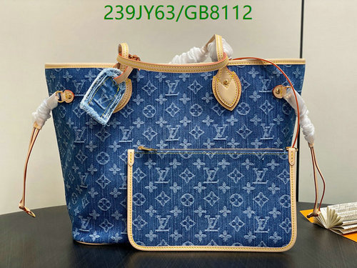 Louis Vuitton Denim Monogram Neverfull Tote Bag with Pouch - Blue & Tan