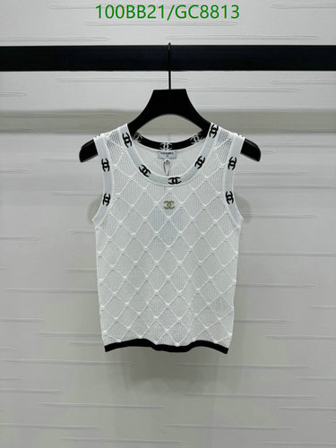 Chanel Cotton Knit Sleeveless Top - Elegant Diamond Pattern & Iconic Logo