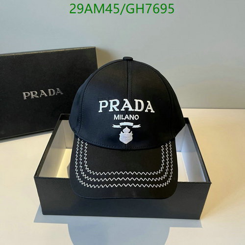 Prada Milano Embroidered Baseball Cap - Stylish Black Hat for Everyday Wear