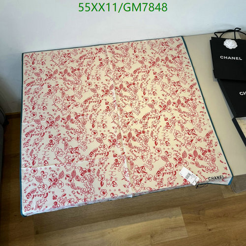 Chanel Silk Scarf Red Floral Print 90x90CM Elegant Designer Neckwear