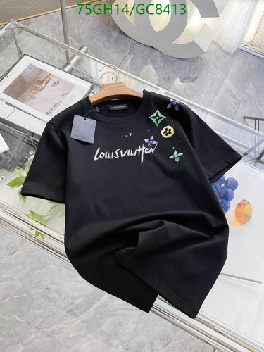 Louis Vuitton Men's Black Casual T-Shirt with Embroidered Monogram Motifs