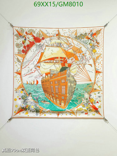 Hermès Silk Scarf 90CM: 'The Ship' Design, Luxurious & Versatile
