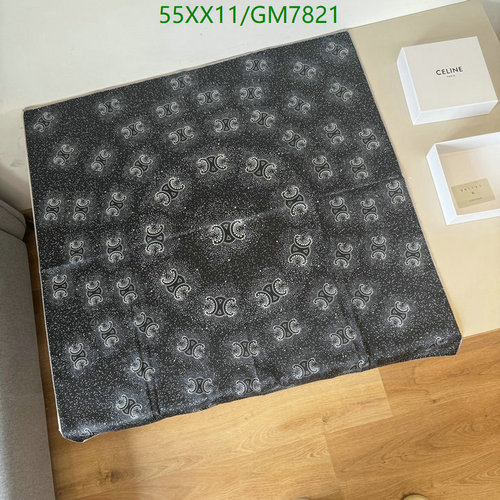 Celine Triomphe Silk Scarf - Luxurious Black and White Pattern 90x90CM