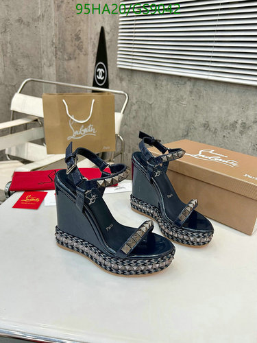 Christian Louboutin Women's Black Studded Wedge Sandals - 12CM Heel