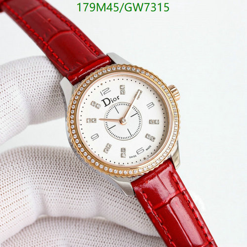 Dior Elegant 33mm Quartz Watch with Diamond Bezel & Red Leather Strap
