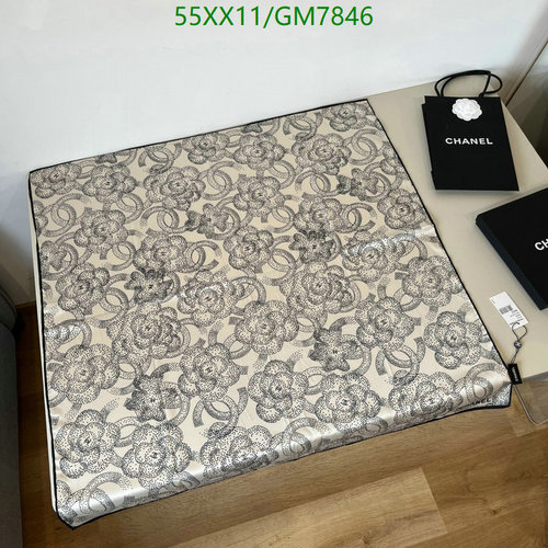 Chanel Silk Scarf with Camellia & CC Logo Print - 90x90CM Luxury Accessory