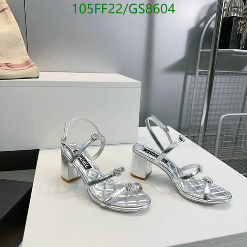 Chanel Women's Silver Quilted Heeled Sandals with Crystal Embellishments