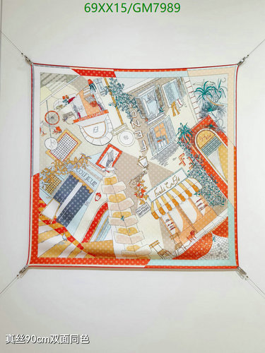 Fendi Silk Scarf with Cityscape Print - 90CM x 90CM Luxurious Accessory