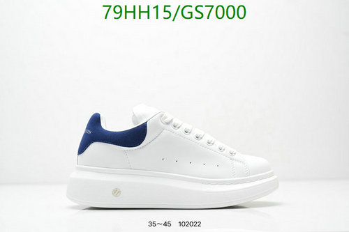 Alexander McQueen Women's White Leather Sneakers with Blue Suede Heel