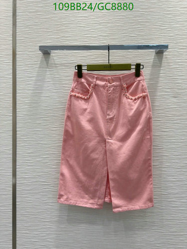 Gucci Pink High-Waist Cotton Midi Skirt with Frayed Pockets