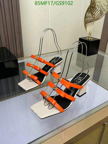 Versace Women's Orange Strappy Block Heel Sandals - Sheepskin & Cowhide