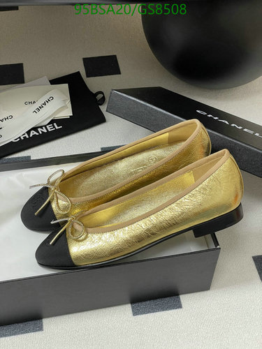 Chanel Women's Gold & Black Cap-Toe Ballet Flats - Luxurious Sheepskin Leather