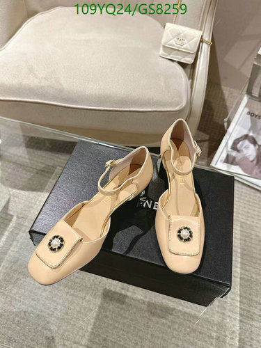 Chanel Beige Leather Ankle Strap Pumps with Pearl Embellishment, Heel Height 5.5CM