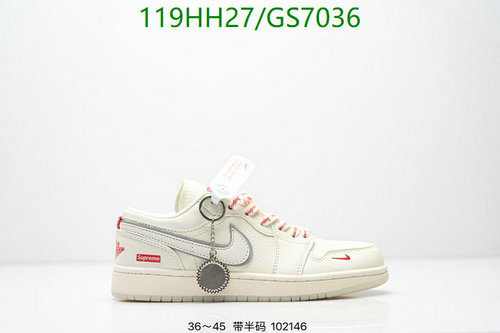 Air Jordan 1 Low x Supreme Cream White Leather Sneakers Unisex EU36-45