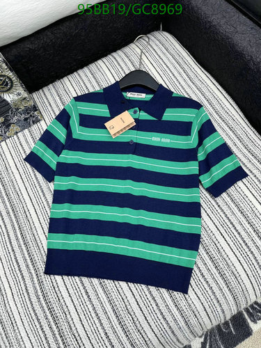 Miu Miu Striped Cotton Polo Shirt - Short Sleeve Casual Top for Women