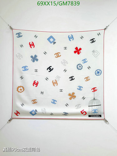 Chanel Silk Scarf 90x90cm with Iconic Logos & Floral Print – Elegant & Versatile