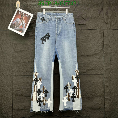 Chrome Hearts Men's Light Wash Cross Patchwork Flare Denim Jeans