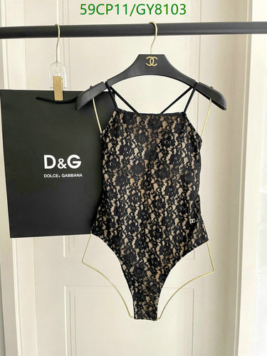 D&G Women's Elegant Black Lace Bodysuit - Stylish One-Piece Swimsuit