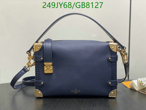 Louis Vuitton Trunk Nano Bag - Elegant Blue Leather Crossbody with Gold Hardware